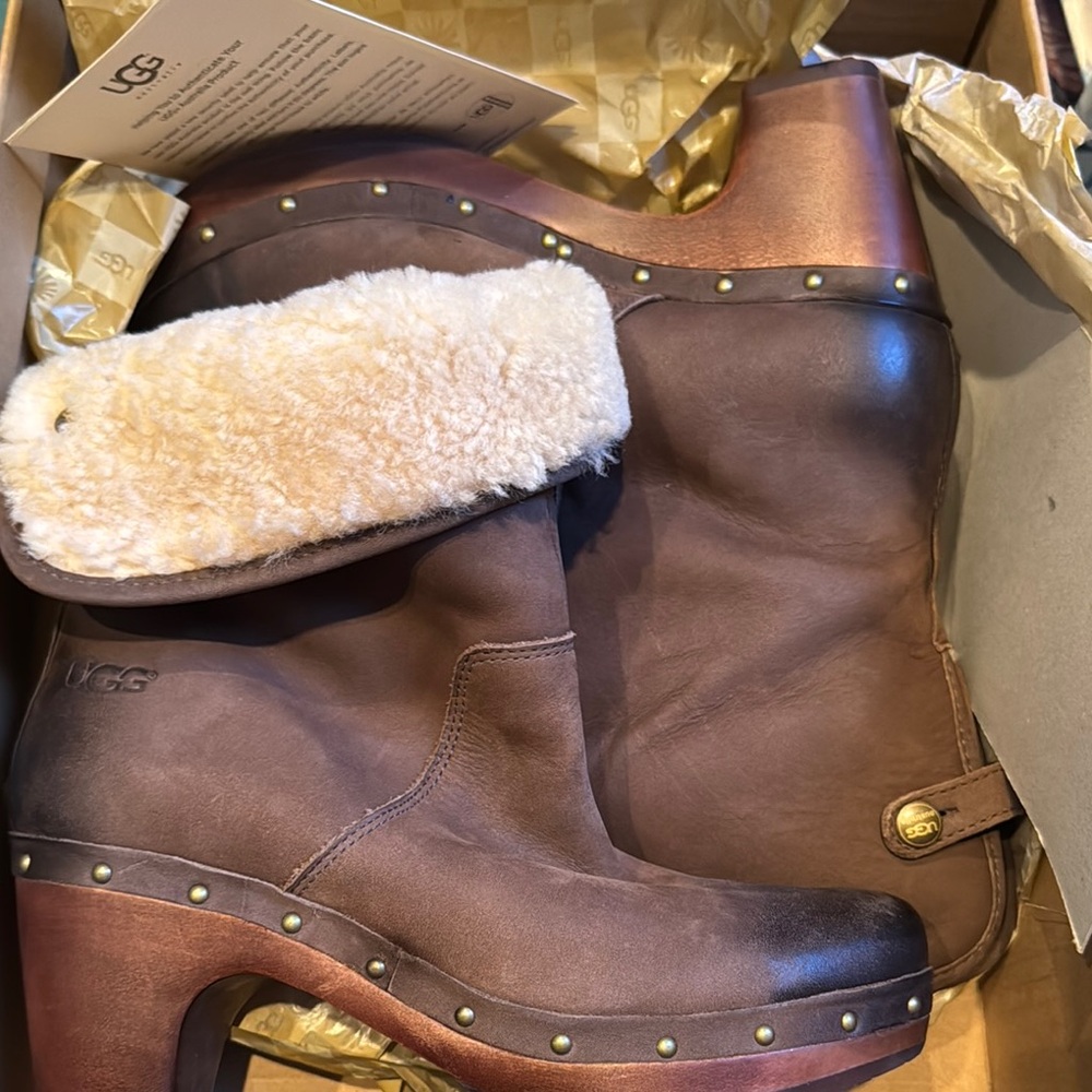 UGG Brown Shearling-Lined Clogs